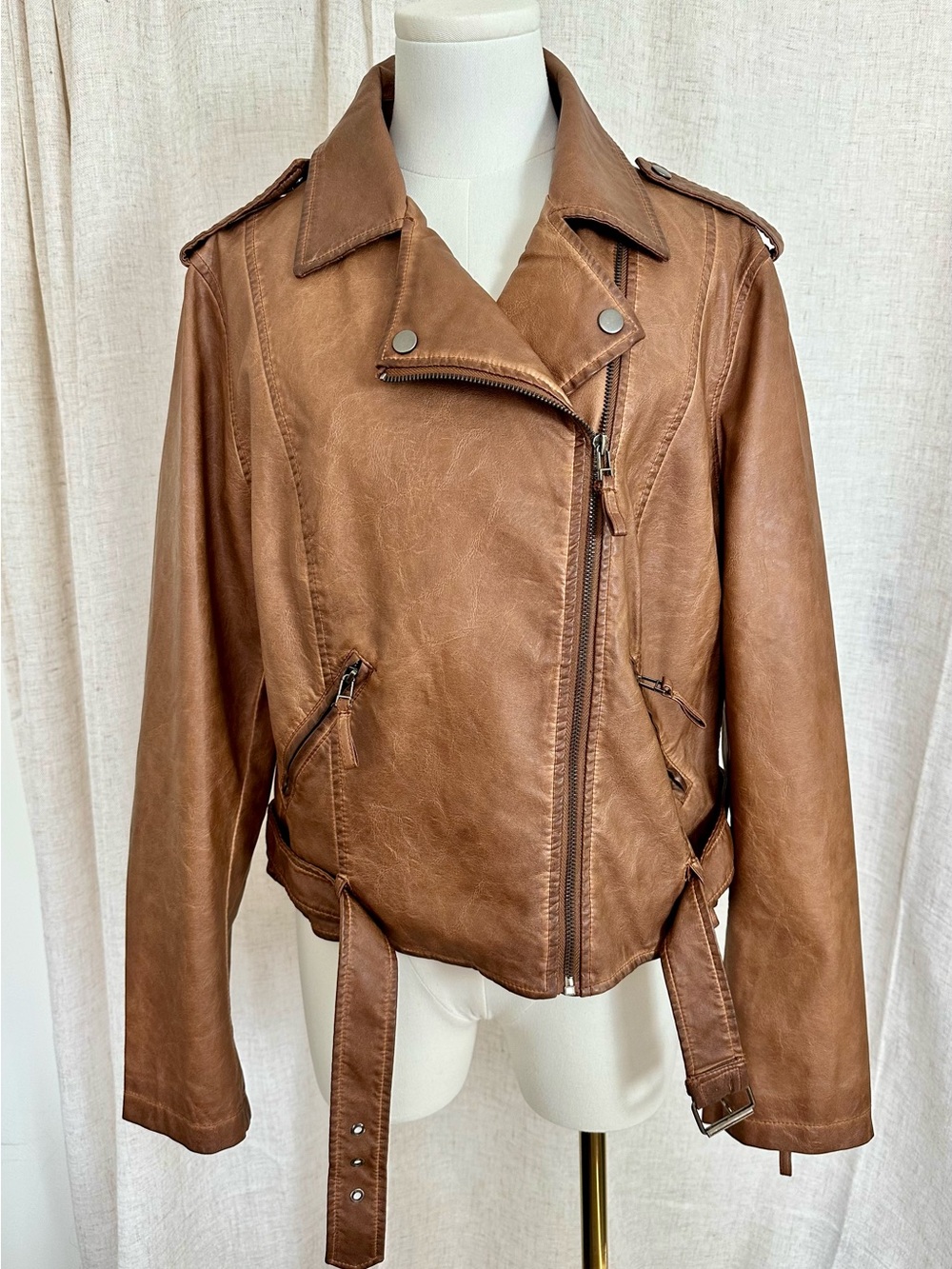Max Studio Cognac Faux Leather Moto Jacket